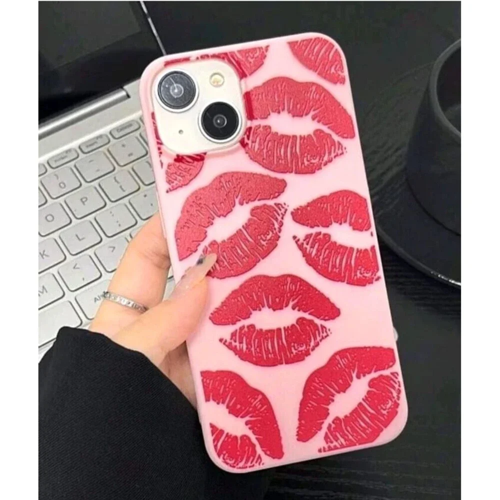 Hard Case For iPhone 14 Plus Sexy Red Lips Luxury 3D Slim Cover Hard TPU